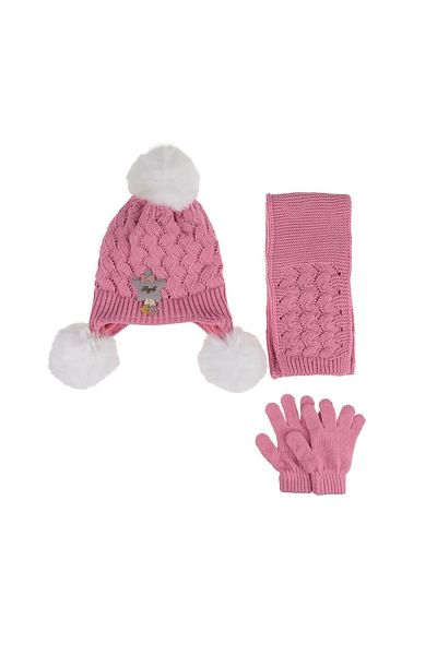 Kitti Bebe Kız Atkı Bere Eldiven Takım (1-4 YAŞ) K24160-02 Pembe