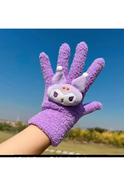 Genel Markalar Tatlı Kuromi Peluş Eldiven Sonbahar Ve Kış Pluş Rüzgar Geçirme...