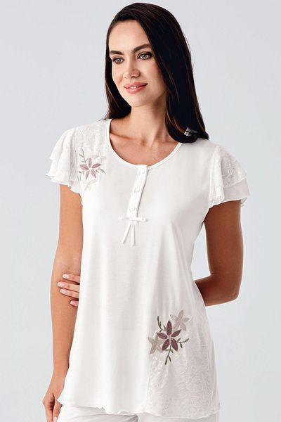 Artış Short Sleeve Lace Capri Viscose Pajama Suit