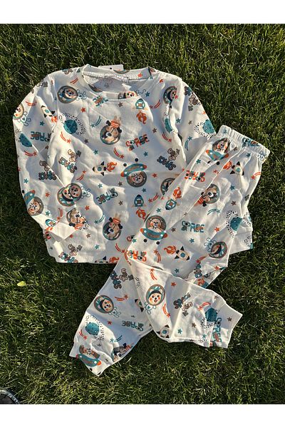 SANTRALBEBE Set pijamale din bumbac pentru baieti de 4-8 ani - AlbAlbastru