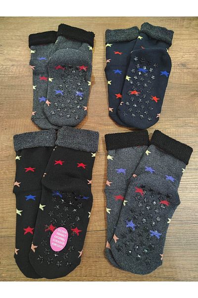 Leement socks Дамски 4 чифта неплъзгащи се домашни чорапи с принт за коремни мускули и кърпа вътре