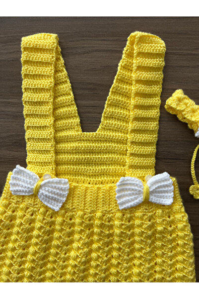 eclora design El Örgüsü Bebek Elbisesi ve Saç Tokası Set 1-2 Yaş