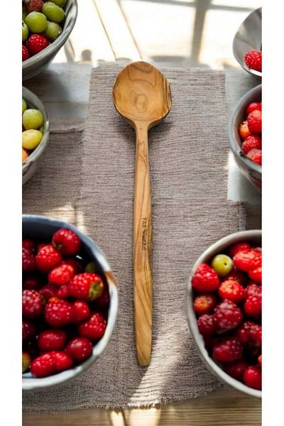 F&S WoodArt Edremite Olive Wood Natural Wood Handmade Wooden Spoon Tablespoon 29 cm Cookware Spoon