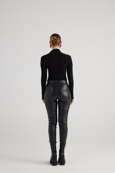 HOLLY LOLLY Gina Black Leather Trousers - Lycra and Eyelet Detail