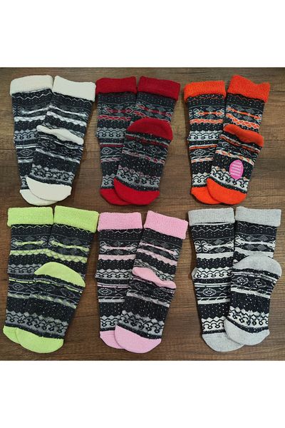 Leement socks Дамски чорапи за дома с 6 чифта неплъзгащи се коремни мускули и кърпа вътре, щамповани