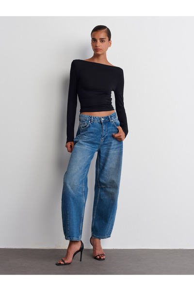 Dilvin 31213 csónak nyakú, hosszú ujjú felső-fekete