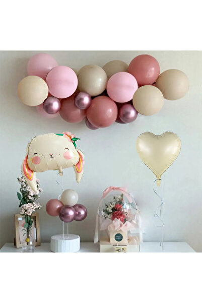 ZEAP Çiçekli Tavşan Folyo Balon Zincir Seti Doğum Günü Balon Seti