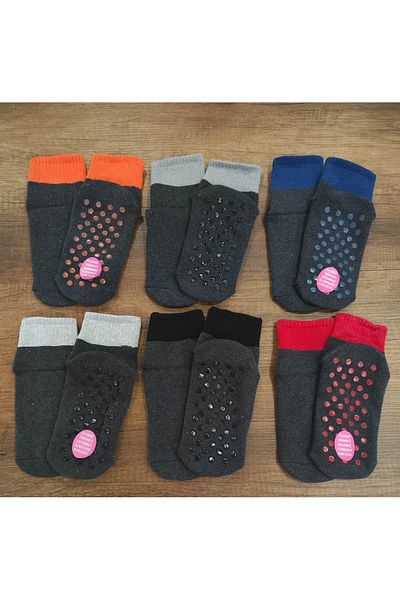 Leement socks Дамски чорапи за дома с щампа на коремните мускули, 6 чифта, неплъзгащи се, с кърпа вътре - средна част на крачола