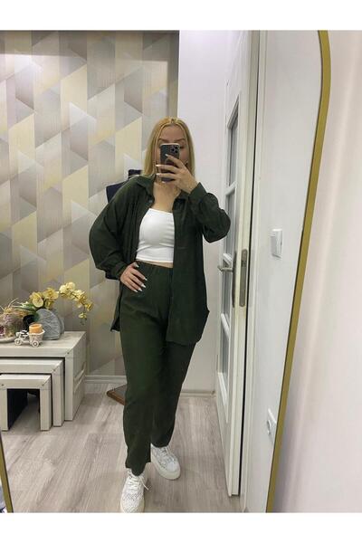 SUSEEMODA Fitilli Kadife İkili Takım Haki Yeşil