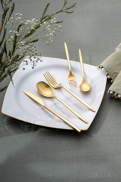 Emsan Alisa 30-Piece 6-Person Shiny Gold Boxed Cutlery Set