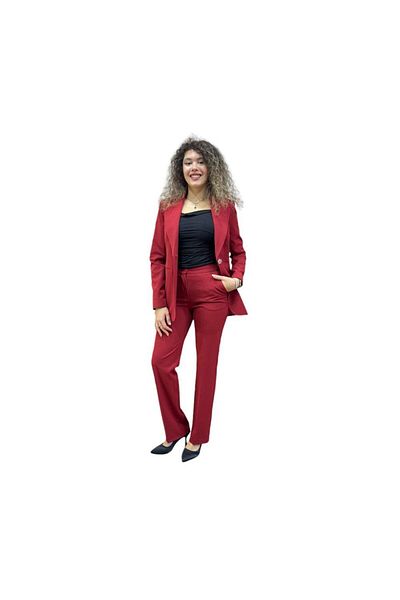 nodilife Burgundy Atlas Women &Apos; S Suit with Gold Buttons and Brooch Detail