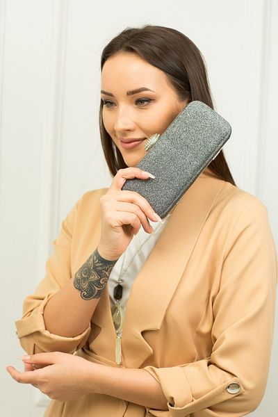 weem bag Τσάντα βραδινού φορέματος Weembag 148 Sand Glitter Almond Stone |   Λαμπερή και κομψή τσάντα