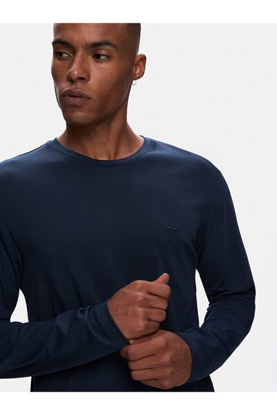 Ltb Sıfır Yaka Uzun Kollu Lacivert T-shırt
