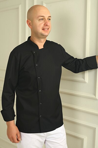 DENİZ İŞ Jachetă de bucătar pentru bărbați din gabardină neagră