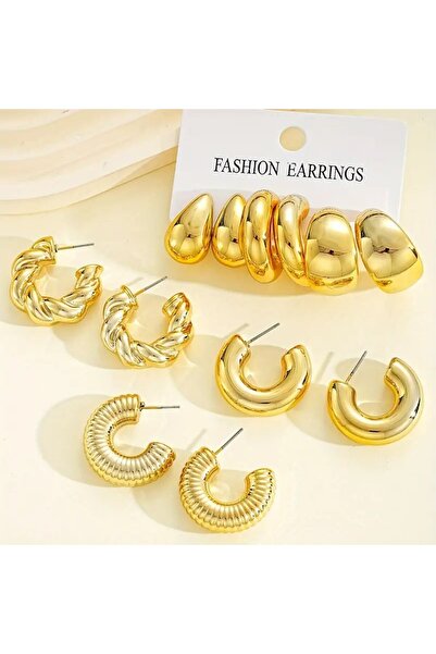 Perry Accesories 6 Çift Çoklu Gold Küpe Seti Çoklu Incili Halka Küpe Çoklu Kombin Küpe Seti Kadın Küpe