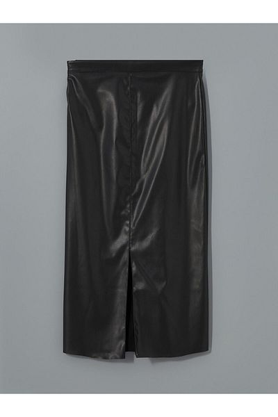 LC Waikiki Lcw Vision Black Skin-Fitting Leather Look Women's Skirt