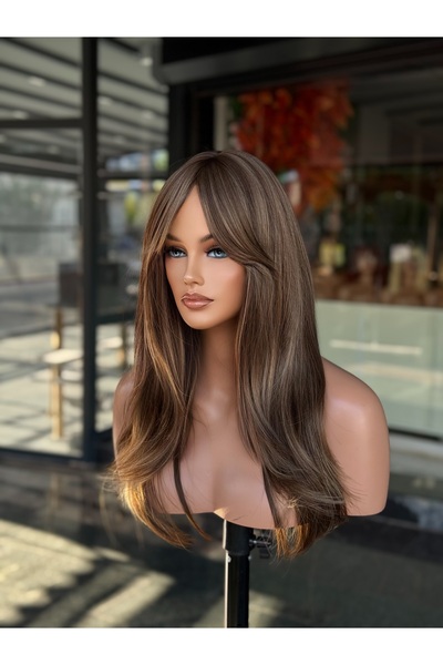 Fenomen Peruk Gerçek Saç Dokusunda Röfleli Uzun Perçemli Peruk