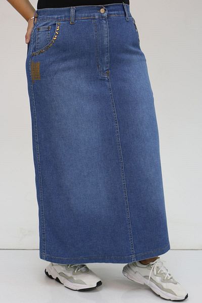Eslina 45008-1 Fusta din denim cu buzunare de mărime mare, cu detaliu de piatră - albastru