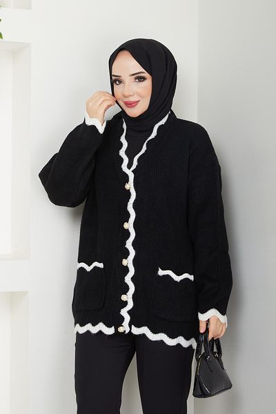 Pamuk Butik Γυναικεία Ζακέτα Πλεκτό με λεπτομέρεια ρίγες