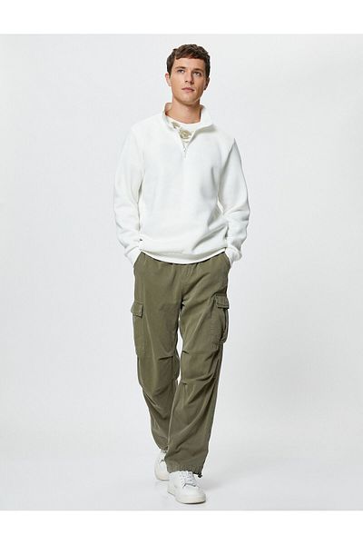 Koton Half Zipper Sweatshirt Basic Stand Collar Ribbed Long Sleeve
