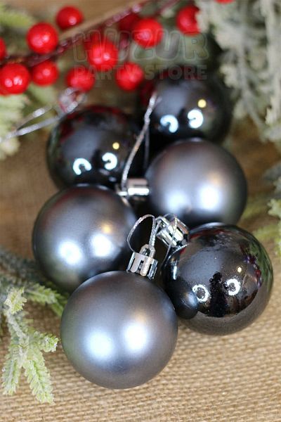 Huzur Party Store Space Gray Colored Shiny Matte Cici Ball - 5 cm 6-Piece Christmas Pine Tree Ornament with String