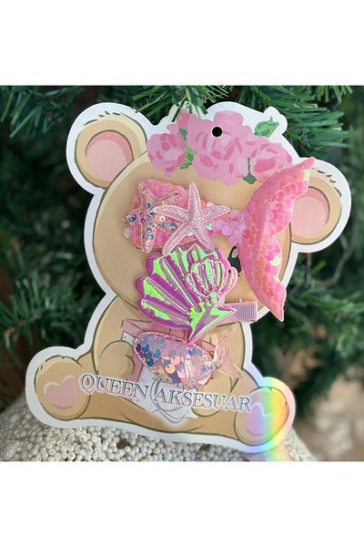 QUEEN AKSESUAR Shiny Sequin Mermaid 3-Piece Collet Buckle Set - Tailed Oyster Seashell Pink