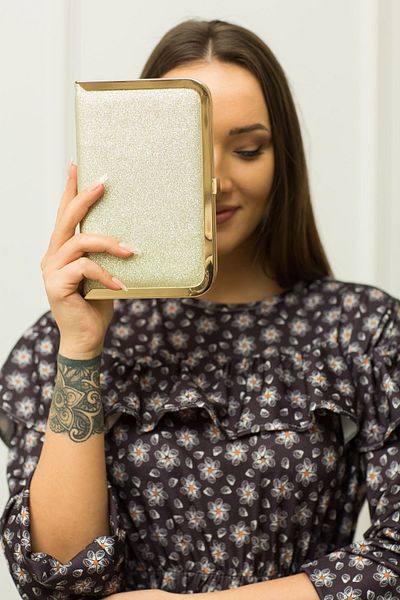 weem bag Τσάντα βραδινού φορέματος Weembag 121 Sand Glitter Small Book |   Μοντέλο μικρού βιβλίου με αστραφτερό