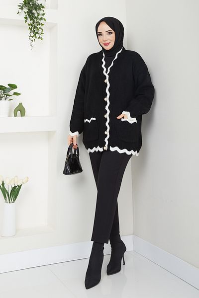 Pamuk Butik Γυναικεία Ζακέτα Πλεκτό με λεπτομέρεια ρίγες