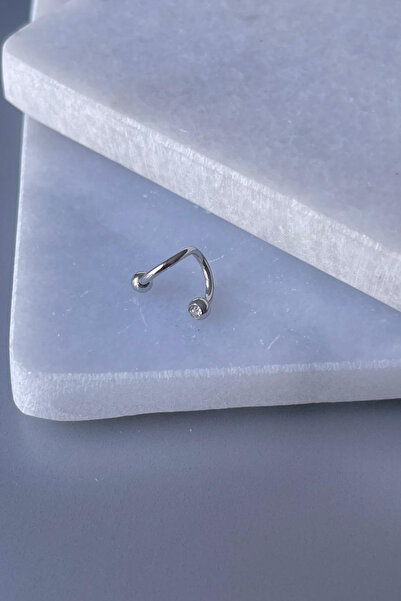 Jaida Moda Unisex Silver Spiral Two Ball Stones Curled Steel Cartilage and Lobe Earrings