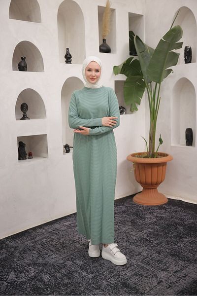 QUAWEAR Crew Neck Knitwear Hijab Dress