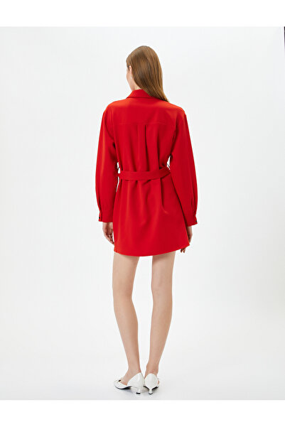 Koton Langärmliges Hemdblusenkleid – Gürtel und Taschendetail