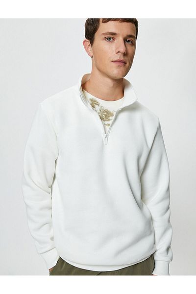 Koton Half Zipper Sweatshirt Basic Stand Collar Ribbed Long Sleeve