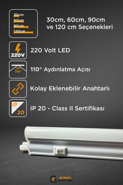 Grn Light 90cm Mutfak Tezgah Aydınlatması - Raf Aydınlatması, Beyaz Led Anahtarlı Set