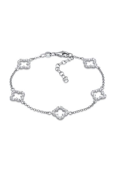 ELLI Bracelet Bracelet Women Flower Oval Link Chain Zirconia Diamond Cut White 925 Sterling Silver P