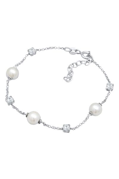 Nenalina Bracelet Ladies Classic Trend Pearls With Zirconia Crystals In 925 Sterling Silver