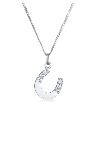ELLI Halskette Damen Hufeisen Anhänger schlicht mit Kristall in 925 Sterling Silber
