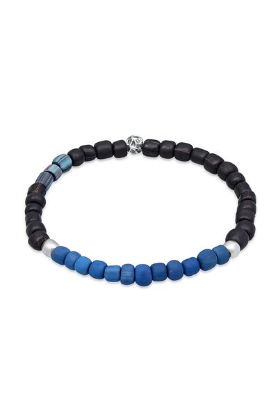 KUZZOI Armband Herren Vintage Glasperlen Blau in 925 Sterling Silber