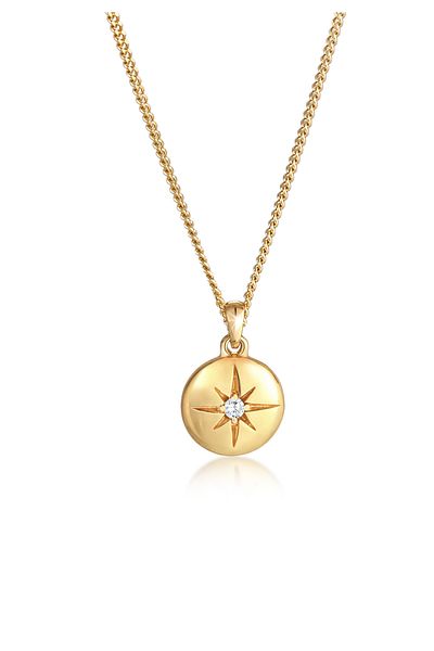 ELLI Necklace Ladies Plate Pendant Star With Zirconia Crystals In 925 Sterling Silver Gold Plated