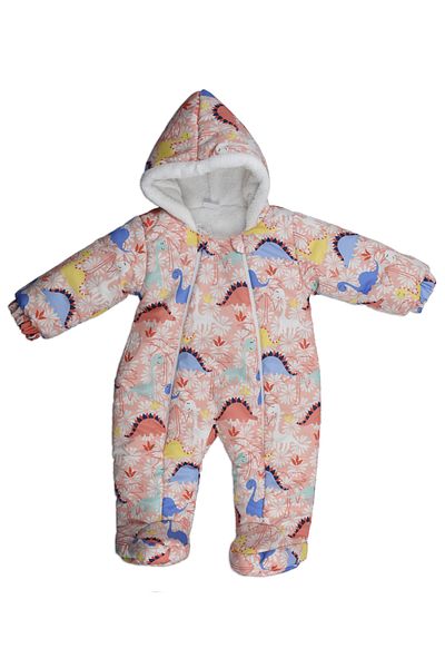 MAİBELLA Dinosaur Print Astronaut Jumpsuit for Baby Boys Girls - Hoodie with Booties, Zipper and Fur