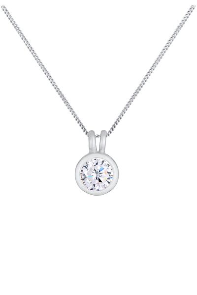 ELLI Colier de damă Solitaire cu pandantiv rotund clasic cu cristal de zirconiu din argint 925