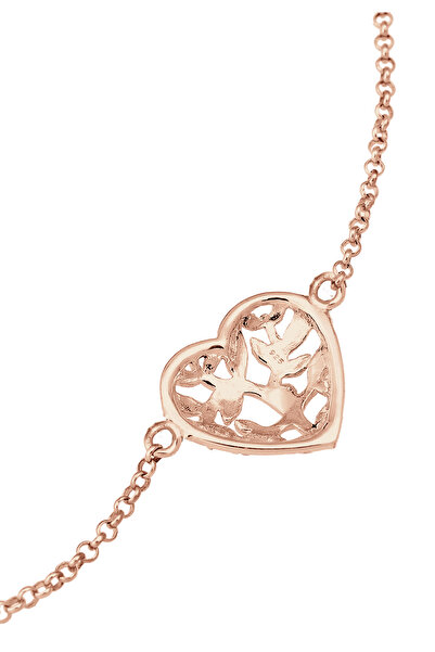 ELLI Náramek s květinovým motivem Stromu života a srdcem ze sterlingového stříbra 925, pozlacený růžovým zlatem