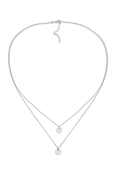 ELLI Dámský náhrdelník s přívěskem, kulatý, vrstvený, kartáčovaný, stříbro 925