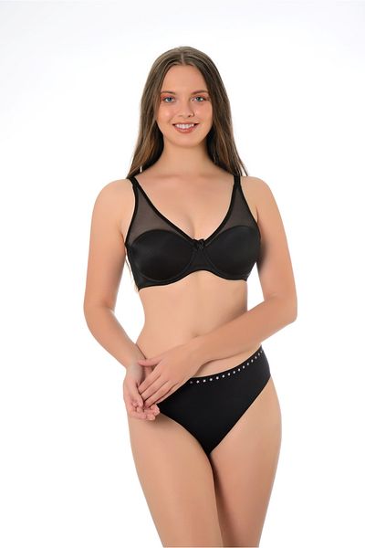Şenay Black Tulle - Supportless and Underwire Soft Sponge Gathering Bra (A-310) Organic Quality