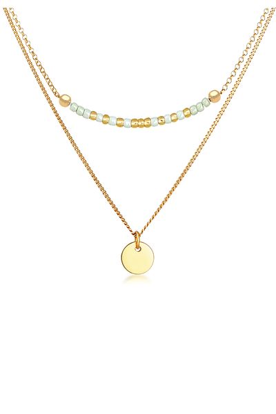ELLI Necklace Ladies Plate Pendant Pearls 2-layered In 925 Sterling Silver