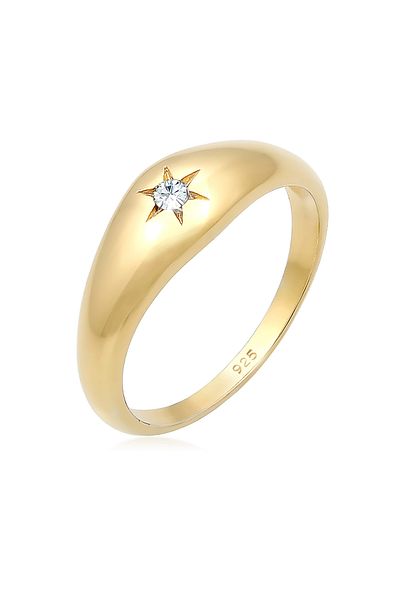 ELLI Ring Ladies' Signet Ring Star With Crystals In 925 Sterling Silver, Gold-plated