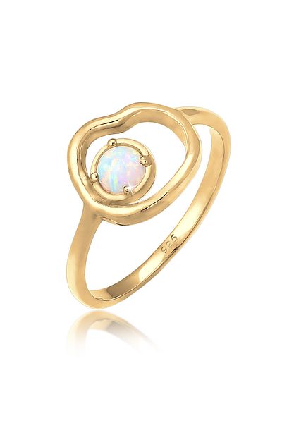 ELLI Ring Look With Synthetic Opal In 925 Sterling Silver Gold Plated