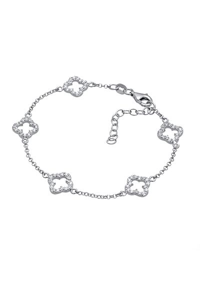 ELLI Bracelet Bracelet Women Flower Oval Link Chain Zirconia Diamond Cut White 925 Sterling Silver P