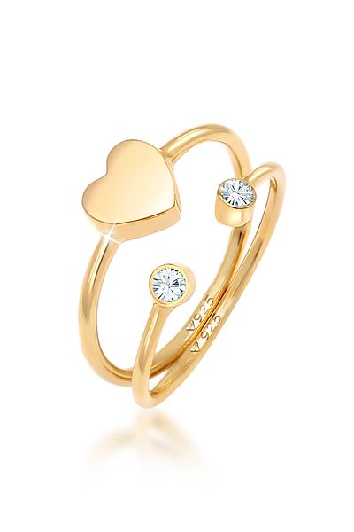 ELLI Ring Ladies Heart Crystal Stacking Ring Set In 925 Sterling Silver