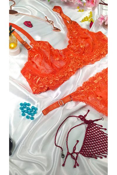 mendoza store Set sutien Brode Bralet Orange Rose Floral Legend