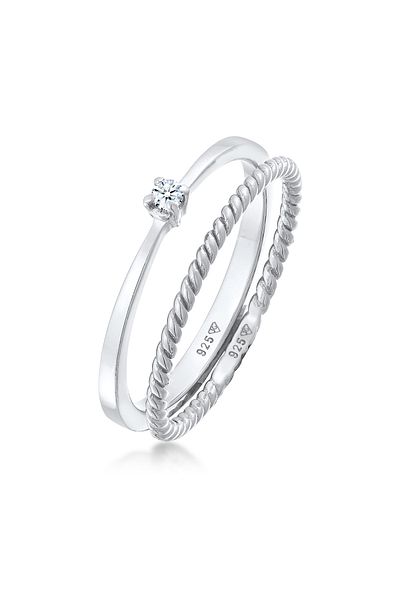 ELLI Inel pentru dama Solitaire Twisted Set de 2 cu diamant (0,03 ct.) În argint 925